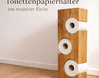 Toilettenpapierhalter Holz - Handgefertigt aus Eiche -  freistehender WC Rollenhalter - für ein nachhaltiges Bad - Badzubehör aus Holz