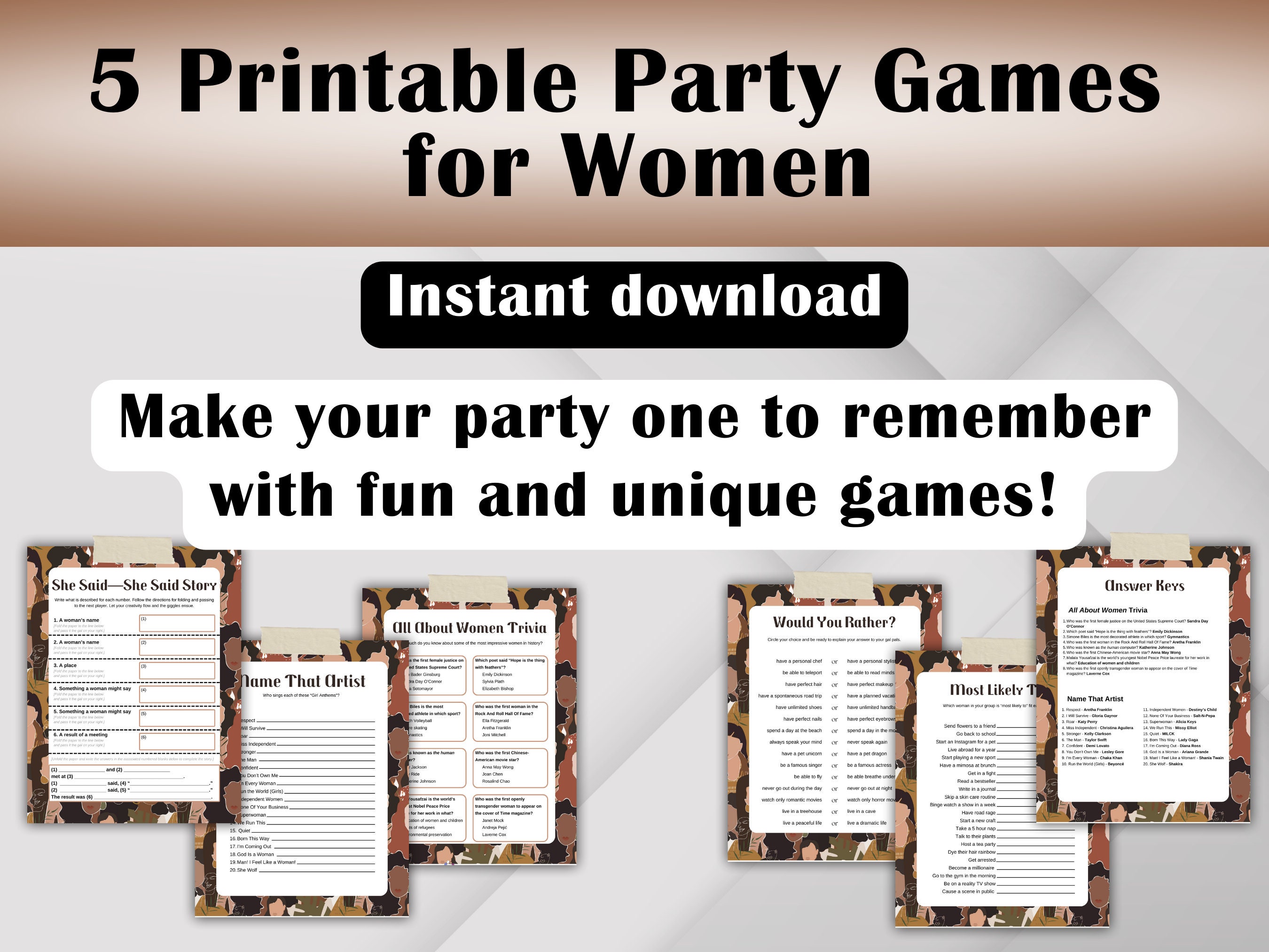 Party Games for Women 5 Printable Games for Women Fun Games for Adults