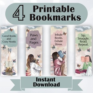 Set of 4 Bookmarks for Women | Bookmark Printable } Bookmarks Handmade and Bookmark Ideas for Gifts | Cozy Pastel Bookish Bookmark Design