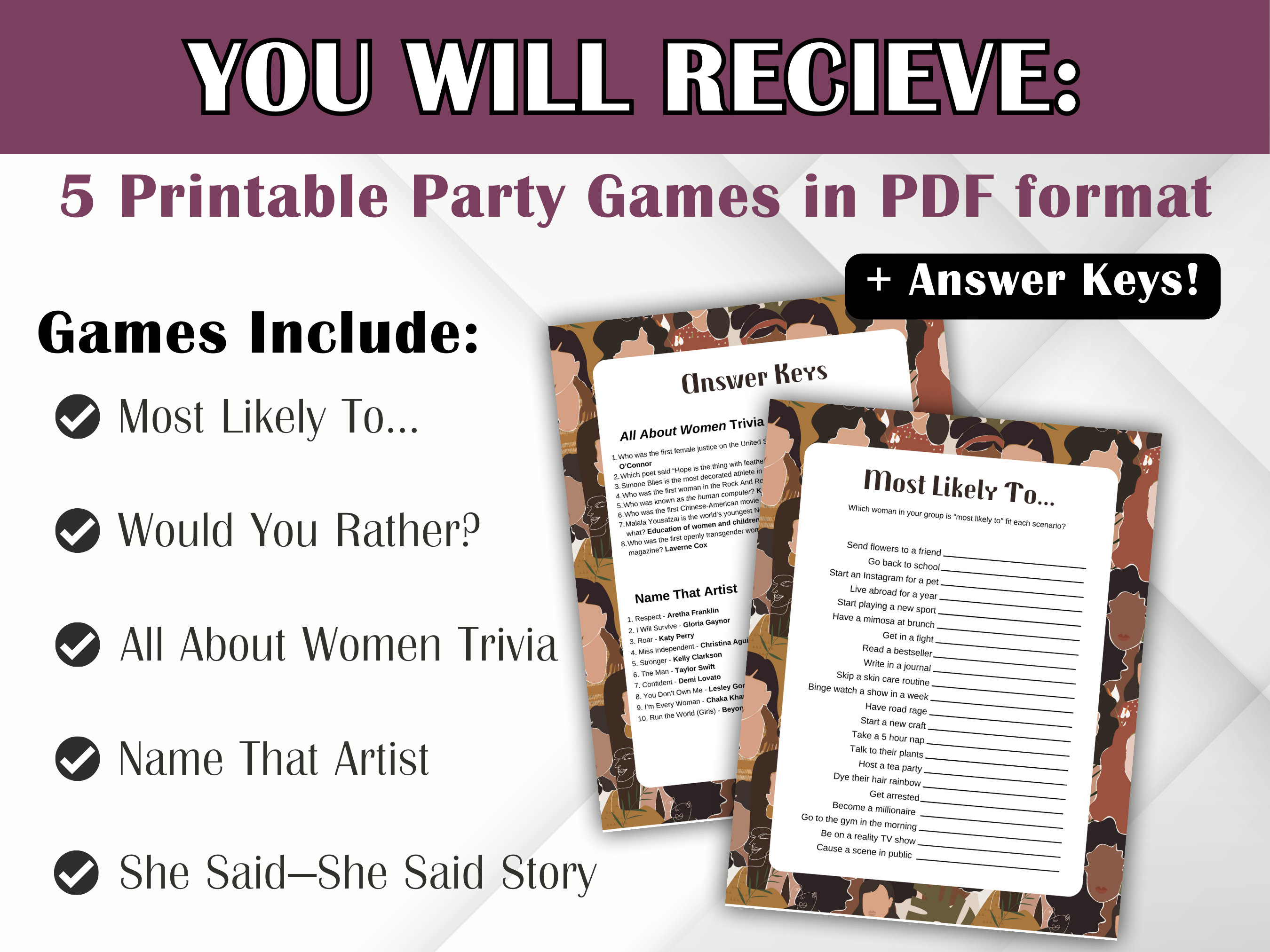 Party Games for Women 5 Printable Games for Women Fun Games for Adults
