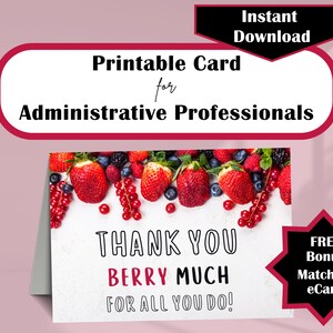 Administrative Professionals Day Card for Administrative Assistant Gifts | Gifts for Administrative Professionals Day | Berry | Printable