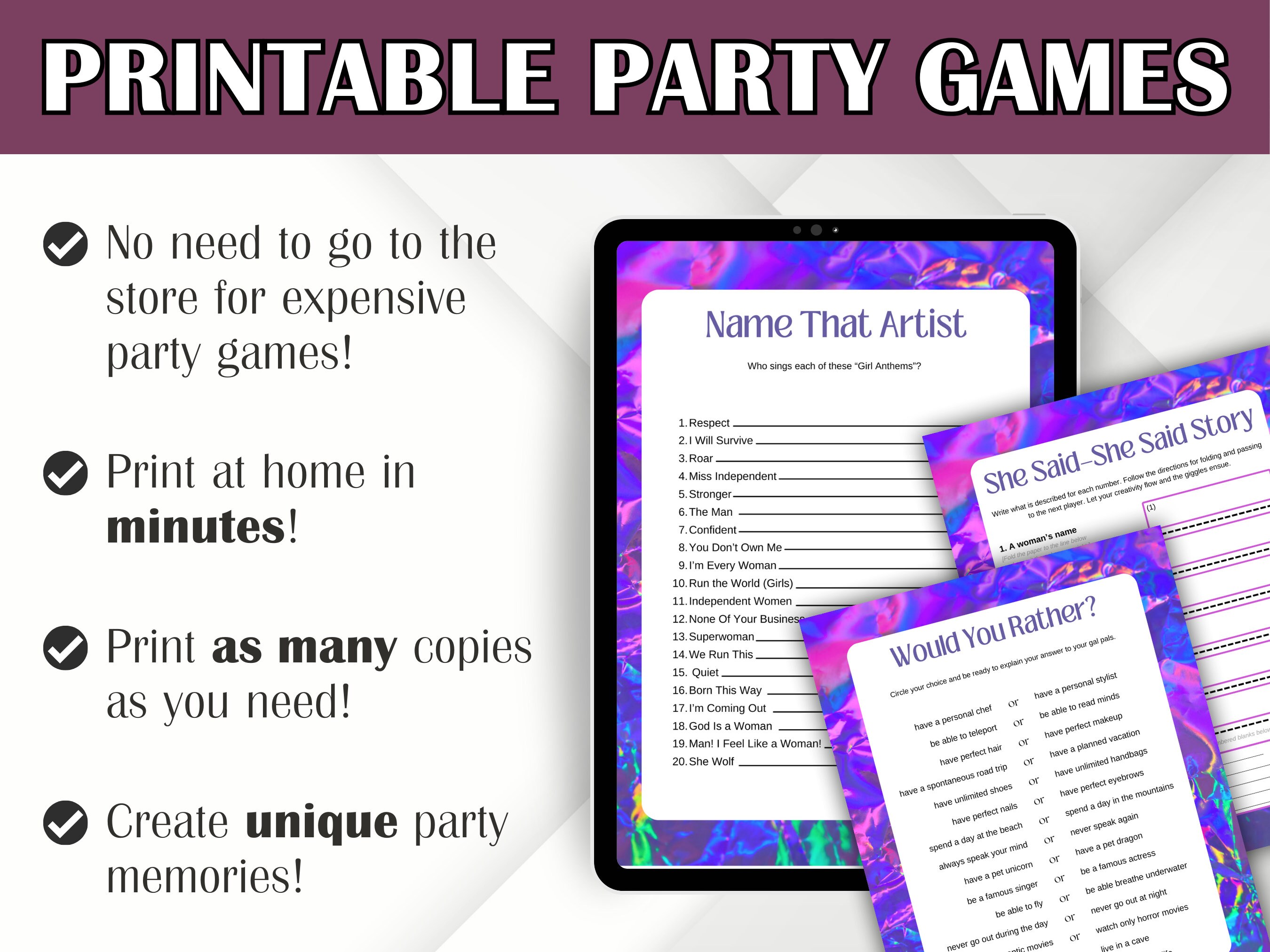 Party Games for Women 5 Printable Games for Women Fun Games for Adults