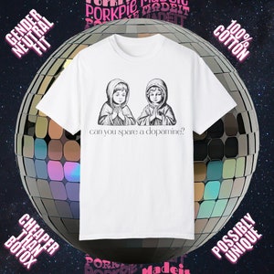 Unisex tshirt that says, Can you spare a dopamine? Dopamine ADHD neurodivergent Oddly Specific Shirts that go hard Cursed Unhinged anxiety aesthetic goth emo unisex anxiety y2k 90s absurd