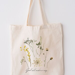 Wiederverwendbare Tragetasche - 'God Will Make a Way' | Wildblumen Design | Umweltfreundliches und inspirierendes Geschenk für jeden Anlass