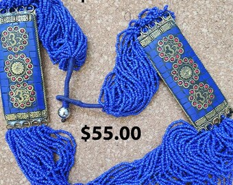 Royal Blue Seed Beads Necklace with Nepal Accents