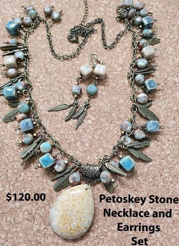 Petoskey Stone Necklace and Earrings Set