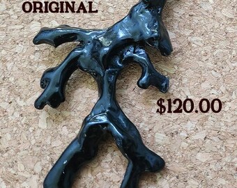 Kenneth Lane Vintage Coral Branch Pendant on Black Chain.