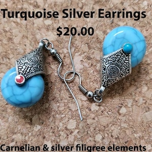 Turquoise and Silver Filigree Earrings