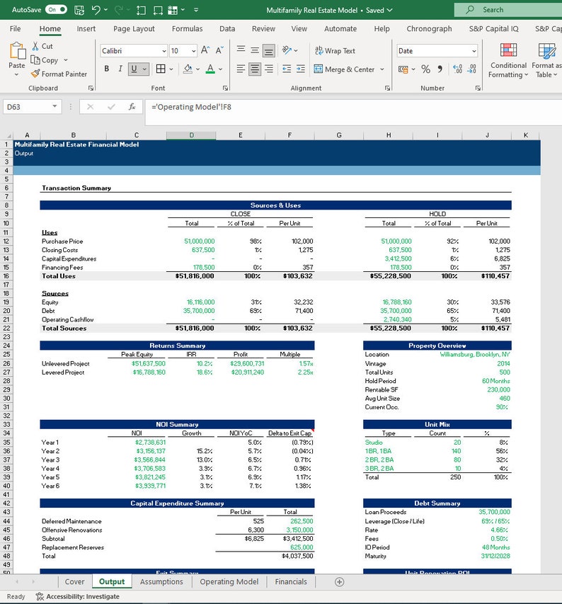 Multifamily Real Estate Financial Model Excel Template Etsy