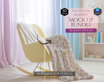 Velveteen Blanket Mockup Bundle -Nursery Blanket Designs -10 Mockup Designs -Nursery Blanket Decor -HQ Blanket Mockup -Canva Template