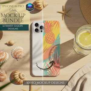 Lot de maquettes d'étuis pour iPhone - Modèles de design d'été - 10 modèles de maquettes - Maquettes d'iPhone d'été personnalisables - Mode iPhone - Modèle de toile