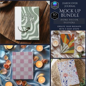 Hardcover Journal Mockup Bundle -Home Decor Mockups -10 Mockup Designs -Customizable -Full Wraparound Print Journal Mockups -Canva Template