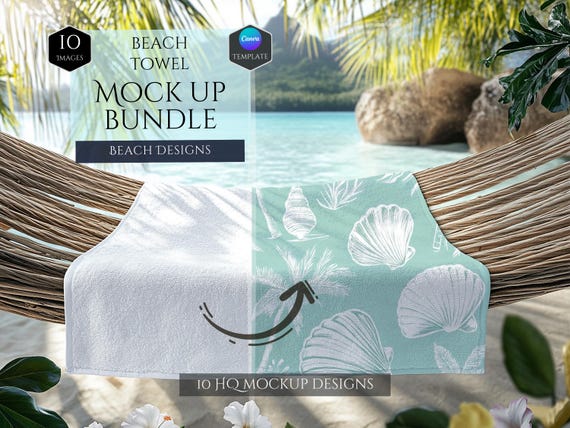 Beach Towel Mockup Bundle -Home Decor Mockups -10 Mockup Designs -Customizable Beach Towels -HQ Mockups -Decoration Mockups -Canva Template