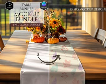 Table Runner Mockup Bundle -Fall Season Designs -10 HQ Mockups -Customizable Fall Home Decor -Festival Table Runner Mockups -Canva Template