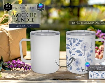 10 oz geïsoleerde koffiemok Mockup-bundel -Mockup cadeauontwerp-10 HQ-ontwerpen -Canva-mockup met slepen en neerzetten -Canva-sjabloon-geïsoleerde mok