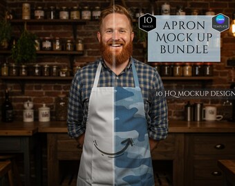 Apron Mockup Bundle -Chef Apron Mockup -10 HQ Mockup Designs -Customizable Kitchen Apron -Apron Design Bundle -Cafe Apron -Canva Template