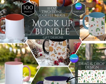 11 Unzen zweifarbige Tasse Mockup Bundle - Geschenk Designs - Canva Ziehen und ablegen Mockup - Digitale zweifarbige Kaffeetasse Mockup Bundle - Canva Vorlage