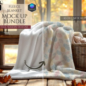 Fleece Decke Mockup Bundle - Herbst Dekoration - 10 Mockup Designs - Individuelle Herbst Decken - Gemütliche Decke Mockup - Canva Vorlage