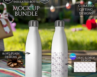 20 Oz Insulated Bottle Mockup Bundle - 20 Gift Mockup Designs - Canva Drag and Drop Tumbler Mockup Template - High Quality Digital Mockups
