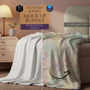 Samtdecke Mockup Bundle - Retro Revival Designs - 10 Mockup Designs - Individuelle Decke Dekor - Dekoration Mockups - Canva Vorlage