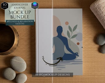 Hardcover Journal Mockup Bundle -10 Wellness & Relaxation Designs Mockups -Customizable -Full wraparound print Journal Mockup-Canva Template