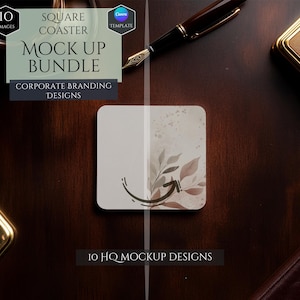 Square Coaster Mockup Bundle -10 Corporate Branding Designs Mockup -Customizable Office Decor -High Quality Decoration Mockup-Canva Template