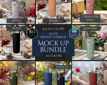 20 Oz Tumbler Mockup Bundle - 10 Beautiful Solid Colors - 80 HQ Gift Mockup Designs - Canva Drag and Drop Tumbler Mockup Template