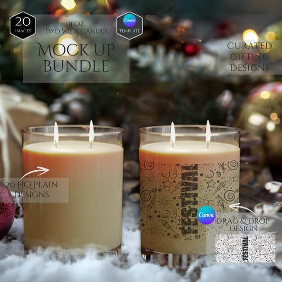11 Oz Candle Mockup Bundle - 20 Gift Mockup Designs - Canva Drag and Drop Candle Mockup Template - High Quality Digital Mockups