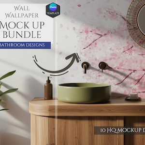 Wallpaper Mockup Bundle -Bathroom Room Designs -10 HQ Mockups -Wall Decor -Customizable Interior Design -Canva Template -Wall Art Mockup