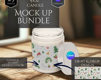 9 Oz Scented Candle Mockup Bundle -Cozy Home Design -25 HQ Designs -Canva Drag and Drop Candle Template -Home Decor Jar Mockup -Digital