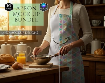 Apron Mockup Bundle -Chef Apron Mockup -10 HQ Mockup Designs -Customizable Kitchen Apron -Apron Design Bundle -Cafe Apron -Canva Template