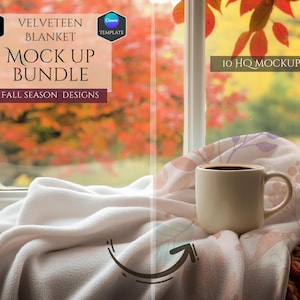 Samtdecke Mockup Bundle - Herbst Dekor - 10 Mockup Designs - Individuelle Herbst Decke - Gemütliche Decke Mockup - Canva Vorlage