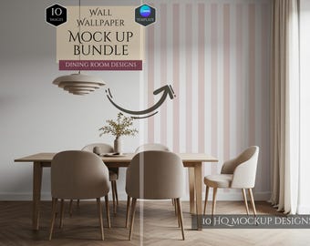 Paquete de maquetas de papel tapiz - Diseños de comedor - 10 maquetas de alta calidad - Decoración de pared - Diseño de interiores personalizable - Plantilla de Canva - Maqueta de arte de pared