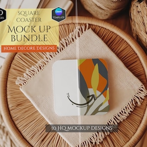 Square Coaster Mockup Bundle -Home Decor Mockups -10 Mockup Designs -Customizable Home Decor -HQ Mockups -Decoration Mockups -Canva Template