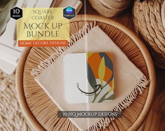 Square Coaster Mockup Bundle -Home Decor Mockups -10 Mockup Designs -Customizable Home Decor -HQ Mockups -Decoration Mockups -Canva Template