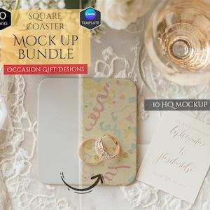 Square Coaster Mockup Bundle -10 Occasion Gift Designs Mockup -Customizable Gift Decor -HQ Occasion Gift Decoration Mockups -Canva Template