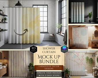 Duschvorhang Mockup Bundle -Moderne Wohnkultur Designs -10 ZEN-Mockups -Anpassbares Baddekor!