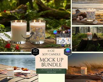 11 Oz Two Wick Candle Mockup Bundle -Outdoor Nature Designs- 10 HQ Designs -Canva Drag and Drop Mockups -Wilderness Candle -Earthy Candle