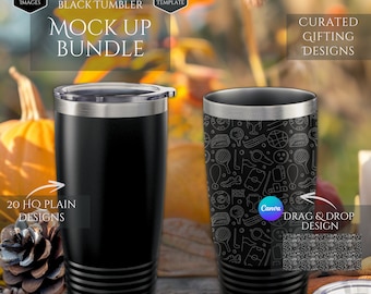 20 Oz Black Tumbler Mockup Bundle - 20 Gift Mockup Designs - Canva Drag and Drop Tumbler Mockup Template - High Quality Digital Mockups