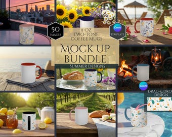 11oz Two Tone Mug Mockup Bundle -Summer Season Mockups -Canva Drag and Drop Mockup -Two Tone Coffee Cup Mockup Bundle -Canva Template