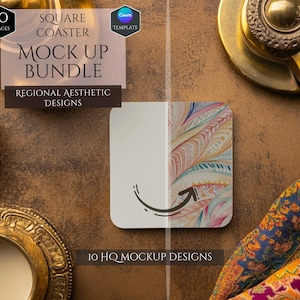 Square Coaster Mockup Bundle -10 Regional Aesthetic Designs Mockup -Customizable Home Decor -HQ Mockups -Decoration Mockups -Canva Template