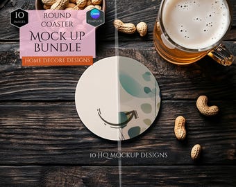 Rund underläggsmodellpaket - Heminredningsmodeller - 10 mockupdesigner - Anpassningsbar heminredning - HQ-modeller - Dekorationsmodeller - Canva-mall