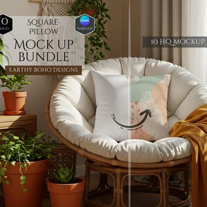 Lot de maquettes d'oreiller carré - maquettes design bohème terreux -10 maquettes - décoration d'intérieur bohème personnalisable - maquettes QG - modèle de toile - oreiller bohème