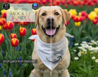 Dog Bandana Mockup Bundle -Pet Collar Mockups -10 Mockup Designs -Pet Scarf Mockups -Dog Bandana Collar -Canva Template - HQ Mockups