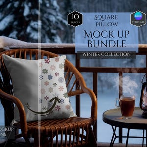 Lot de maquettes d'oreillers carrés - Maquettes de la saison d'hiver - 20 modèles de maquette - Modèle de maquette Canva par glisser-déposer - Modèles de maquette HQ
