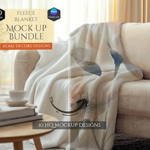 Fleece Blanket Mockup Bundle -Home Decor Mockups -10 Mockup Designs -Customizable Home Decor -Decoration Mockups -Canva Template