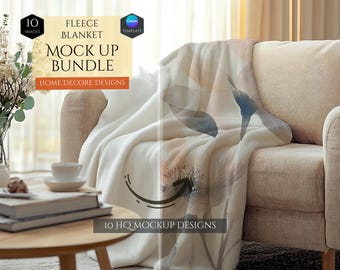 Fleece Blanket Mockup Bundle -Home Decor Mockups -10 Mockup Designs -Customizable Home Decor -Decoration Mockups -Canva Template