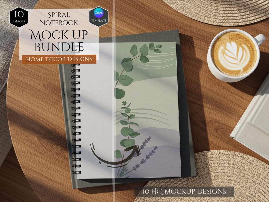 Spiral Notebook Mockup Bundle -home Decor Mockups -10 Mockup Designs ...