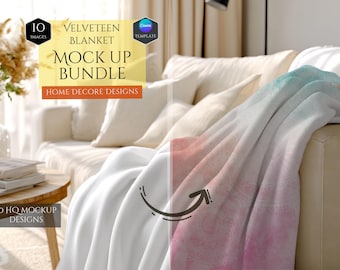 Velveteen Blanket Mockup Bundle -Home Decor Mockups -10 Mockup Designs -Customizable Home Decor -Decoration Mockups -Canva Template