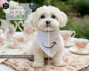 Dog Bandana Mockup Bundle -Pet Collar Mockups -10 Mockup Designs -Pet Scarf Mockups -Dog Bandana Collar -Canva Template - HQ Mockups